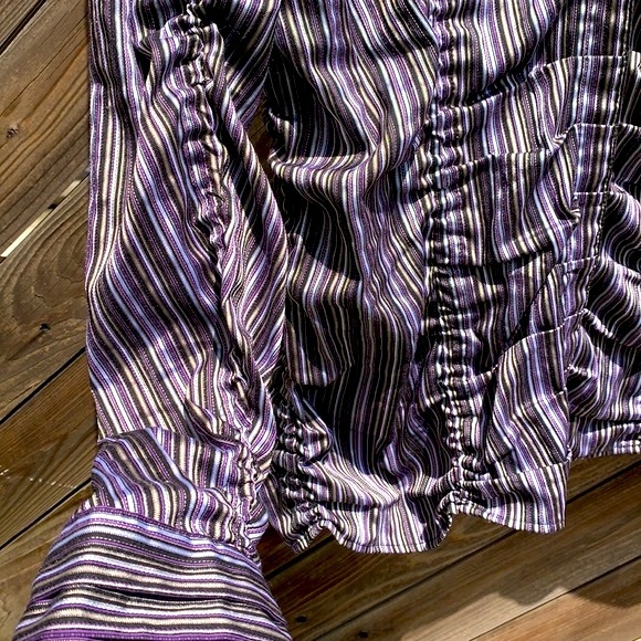 Purple striped long sleeve button top with ruching New! - Picture 5 of 16